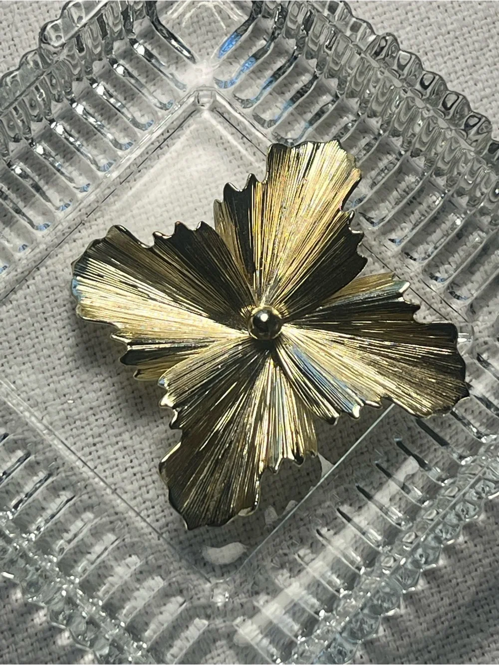 Vintage Gold Tone Floral Brooch Textured Flower Pin Mid Century